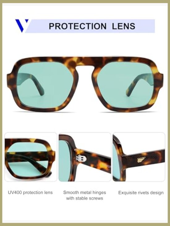 Oversized Retro Square Aviator Sunglasses with UV400 Protection main image 5